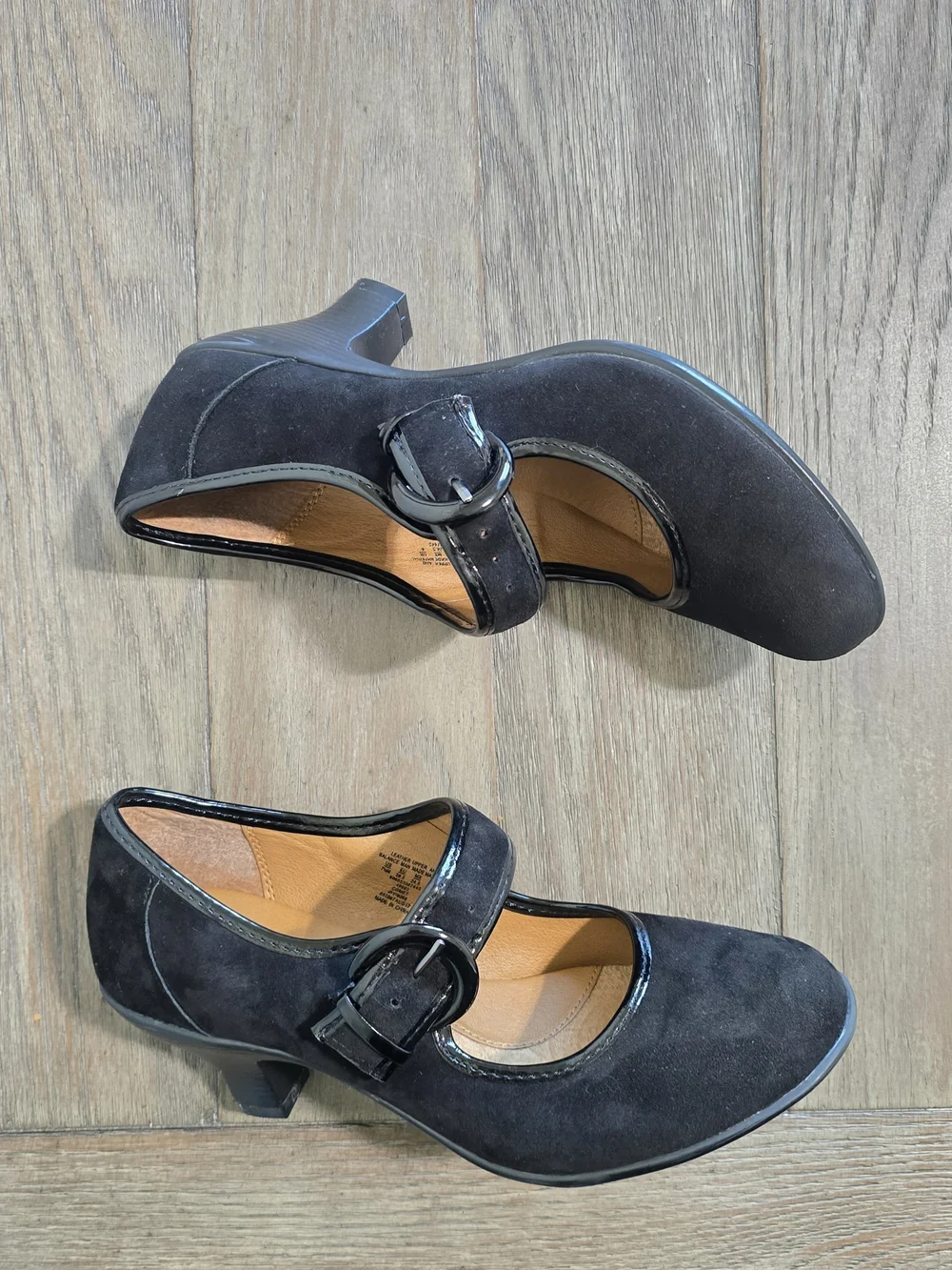 iComfort Black Suede Mary Jane Kitten Heels Buckle Strap Shoes 7.5 Retro Goth
